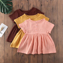 Load image into Gallery viewer, Kids Summer Cotton Linen Dress with Plain Short sleeve Party A-line dress For Small Girls 1-3 Years