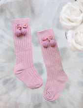 Load image into Gallery viewer, Luxury Modern Autumn Winter Baby Children Cherry Hair Ball Knee High Socks. Kid Cherry Knitted Sock For Kids
