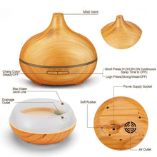 Load image into Gallery viewer, 550ml Aroma Air Humidifier Essential Oil Diffuser Aromatherapy Electric Ultrasonic cool Mist Maker for Office Home Bedroom Living Room Study Yoga Spa - Wood Grain, 7 Colors LED Light