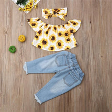 Load image into Gallery viewer, 3 Pcs Outfit Clothes Cute Sunflower Top Pants Fashion Casual Suit Perfect For Baby