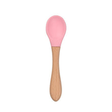 Load image into Gallery viewer, 2PCS Bamboo Training Spoons Organic Soft Baby Feeding Silicone Tip Spoon Scoop Easy Grip Handle Toddlers Infant Gifts For Parents And Baby Boys Or Girls