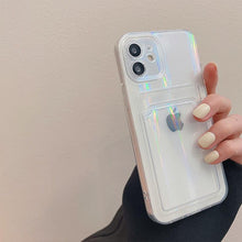 Load image into Gallery viewer, Transparent Card Holder Silicone Case For iPhone 14 13 11 12 Pro Max Mini X S XR 8 7 Plus Lens Protection Cover Clear Protective Case with Card Slot Slim Drop Resistant Soft Bumper Cute Pocket Cover
