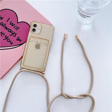 Load image into Gallery viewer, Transparent Wallet Case for iPhone 13 12 11 Pro Xs Max Shockproof Card Crossbody Lanyard Rope Strap Cover Transparent Soft Case Necklace Phone Cover Colorful Case & Adjustable Strap