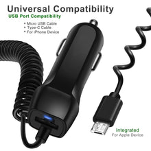 Load image into Gallery viewer, Car Charger With USB Cable Mobile Phone Charger Micro USB Type C Cable Fast Car Phone Charger
