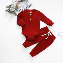 Load image into Gallery viewer, Infant Newborn Baby Spring Autumn Ribbed Solid Clothes Sets Long Sleeve Bodysuits , Elastic Pants 2PCs