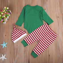 Load image into Gallery viewer, Modern Luxury Christmas Print Long Sleeve Striped Plaid Romper Pants Hat 3pcs For Baby Boys Girls