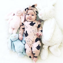 Load image into Gallery viewer, Modern Baby Girls Romper Cartoon Rabbit Pattern Cotton Long Sleeve Jumpsuit+Headband Outfits Set Jumpsuit With Bow