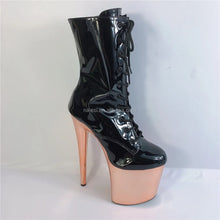 Load image into Gallery viewer, 8"20cm Super High Heel Waterproof Platform Dance Shoes Front Lace-up Head Ankle Boots Low Leg Winter Autumn Steel Pipe Plastic
