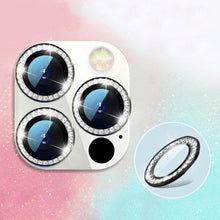 Load image into Gallery viewer, 2023 New Diamond Bling Metal Ring Glass Protective Cap For iPhone 14 13 12 11 Pro Max Mini Camera Lens Circle Protector Paste Tempered Glass Camera Cover Camera Lens Protector