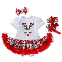 Load image into Gallery viewer, 3PCS Clothes Set Romper Dress Cottons Cartoon Deer Excellent Look Bowknot Shoes Outfit