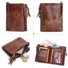 Load image into Gallery viewer, Fashion Genuine Leather Women Wallet Bi-fold Wallets Red ID Card Holder Coin Purse With Double Zipper Small Women's Purse 2022