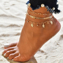 Load image into Gallery viewer, Gold Metal Shell Coconut Tree Female Anklets Barefoot Sandals Foot Summer Double Layers Foot Bracelets Leg Jewelry