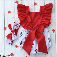 Load image into Gallery viewer, Newborn Baby Girl Clothes Ruffle Backless Cherry Romper Headband Outfit Baby Girl Summer Clothes In Modern New Style