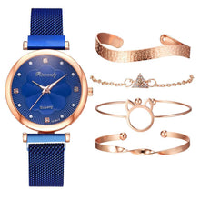 Load image into Gallery viewer, Fashion Set Women Watches Luxury Magnet Buckle Flower Rhinestone Watch Ladies Quartz Wrist Watch WIth Bracelet In Set For Women and Girls