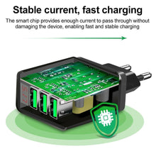 Load image into Gallery viewer, 3 Ports Black USB Charger EU US Plug LED Display 3.1A Fast Charging Smart Mobile Phone Charger