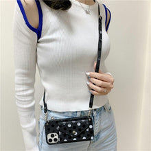Load image into Gallery viewer, Luxury Little Dots Wallet Shoulder Strap Phone Case For iPhone 14 14Pro Max 13 12 Mini 11 Pro XSXR 7 8 Plus Leather Wallet Case with Card Holder Neck Strap Wrist Strap Pocket Cover