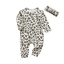 Load image into Gallery viewer, Newborn Clothes Baby Girls Romper Hearts Print Cotton Long Sleeve Jumpsuit and Headband Set