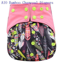 Load image into Gallery viewer, Newborn Cloth Diaper Sewed in Charcoal Bamboo Insert and Suede Pocket Diapers Waterproof Baby Nappies Design for Baby
