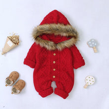 Load image into Gallery viewer, Modern elegant Baby Warm Coat For Newborn Baby Hooded Knit Romper Baby Jumpsuit outfit In Modern Design
