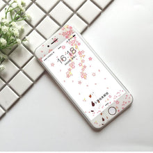 Load image into Gallery viewer, Flowers Cartoon Screen Protector For iPhone 13 12 11 Pro Max Soft Edge Tempered Glass on For iPhone XS MAX XR 7 8 PLUS Lovely Easy Installation Frame 9H Hardness Full Coverage Bubble Free Cute Lovely Cherry Blossom Design Glass For iPhone