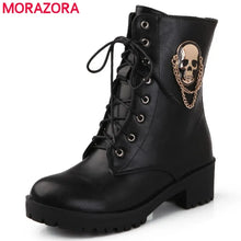 Load image into Gallery viewer, MORAZORA 2024 hot sale ankle boots for women skull street lace up platform women's boots fashion ladies autumn winter boots shoe