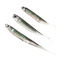 Load image into Gallery viewer, 5Pcs/lot Fishing Soft Bait 7CM 7.5CM 1.7G 2.3G 2.7G T Tail fish Fishing Lures Rainbow Color Sequin Swing Fishing Spinner Bait
