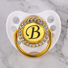 Load image into Gallery viewer, Luxury Glam Crystal White Bling Pacifier 26 Initial Letters Available Handmade Rhinestones Baby Pacifier For Baby