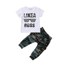 Load image into Gallery viewer, Hip Hop Short Sleeve Summer Toddler Infant Like A Boss Letter Tops T-Shirt and Pants Set For Baby Boy Kids In Military Style