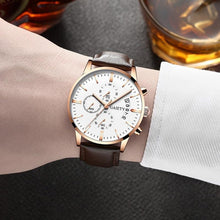 Load image into Gallery viewer, Watches men Fashion Sport Stainless Steel Case Leather Band watch Quartz Business Wristwatch For Men's and Boys