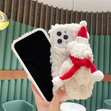 Load image into Gallery viewer, Cute Fluffy Santa 3D Teddy Bear Plush Christmas Case For Iphone 13 12 11 Pro Xs Max X Xr 7 8 Plus Se3 Shockproof Soft Cover Super Soft Winter Warm Funny Rabbit Ears Faux Fur Plush Fluffy Cover