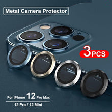 Load image into Gallery viewer, High quality For iPhone 12 Pro Max Metal Ring Tempered Glass Full Cover Camera Lens For iPhone 13 14 Pro Max Mini Protective Cap Camera Lens Protector Compatible with iPhone