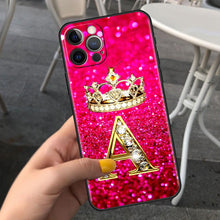 Load image into Gallery viewer, Pink Shiny Letter Phone Case For Iphone 11 7 Pro Xr X Xs Max 6 6s 8 Plus Glitter Rhinestone Phone Cover Soft Cover Shockproof Glitter Sparkle Case Girly Women Protective Pink Cover