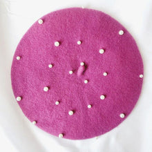 Load image into Gallery viewer, Modern Art Wool Baby Hat with Pearls Cat Candy Color Retro Baby Girl Cap Kids Beret Hats for Girls