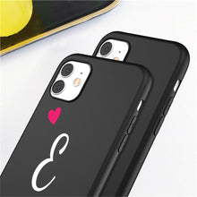 Load image into Gallery viewer, Women Elegant Black Initial Letter A-Z Love Heart Couples Phone Case For iPhone 13 12 Pro Max Mini Luxury Soft Silicone Cover Name Letter Case