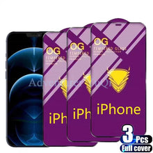 Load image into Gallery viewer, 3PCS Tempered Glass OG Screen Protector for iPhone 14 13 12 11 Pro XS Max X XR Full Glue Cover Big Curved 7 8 Full Coverage Screen Protector iPhone Glass Screen Protector