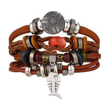 Load image into Gallery viewer, Vintage Black Bead Bracelets For Men Fashion Hollow Triangle Leather Bracelet & Bangles Multilayer Wide Wrap Jewelry For Men and Women