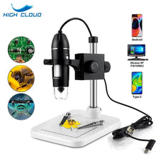 Load image into Gallery viewer, 1600X 3 in 1 USB Digital Microscope Type-C Electronic Microscope Camera Zoom Magnifier Endoscope 8 LEDs for mobile phone repair