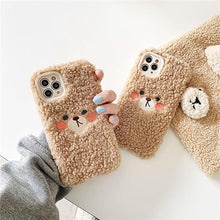 Load image into Gallery viewer, Cute Furry Fluffy Brown Bear Phone Case For iPhone 11 12 13 Pro Max 6 7 8 Plus X XS Max XR SE 2020 Winter Plush Warm Soft Cover Autumn and Winter Shockproof Full Case Cover