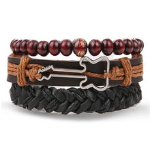 Load image into Gallery viewer, Vintage Black Bead Bracelets For Men Fashion Hollow Triangle Leather Bracelet & Bangles Multilayer Wide Wrap Jewelry For Men and Women