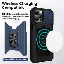 Load image into Gallery viewer, Slide Camera Cover Kickstand Card Wallet Case for iPhone11 X XS 8 Shockproof Protective Phone Case Wallet Case for iPhone With Sliding Camera Case With Kickstand Magnetic Adjustable Ring Holder