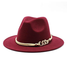 Load image into Gallery viewer, White Elegant Wide Brim Simple Hat Summer Women Lady Retro Wide Brim Hat Charming Fedora Hat Solid Color Fedoras Hat With Chain Men Women Cotton Comfortable Jazz Cap 56-58cm