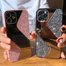 Load image into Gallery viewer, Women Luxurious Glitter Makeup Mirror Phone Case For iPhone 12 11 Pro MAX X XS XR 8 7 Plus Luxury Silicone Shockproof Cover Fixed Non Moving Sparkling Shining Glitter Stars Soft Silicone Case