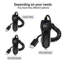 Load image into Gallery viewer, Car Charger With USB Cable Mobile Phone Charger Micro USB Type C Cable Fast Car Phone Charger