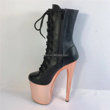 Load image into Gallery viewer, 8"20cm Super High Heel Waterproof Platform Dance Shoes Front Lace-up Head Ankle Boots Low Leg Winter Autumn Steel Pipe Plastic