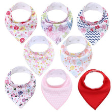 Load image into Gallery viewer, 8PCS/SET Comfortable Colorful 100% Organic Cotton Adjustable Snaps Bandana Saliva Bibs For Baby Boys & Girls Kids