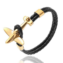 Load image into Gallery viewer, Stainless Steel Gold Aviation Airplane Anchor Bracelets For Men and Women In Retro Leather Bracelet Air Force Style Homme Jewelry Style