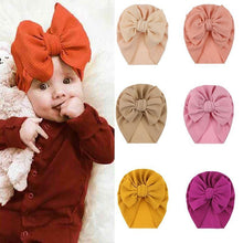 Load image into Gallery viewer, Handamde Elegant Baby Hats for Girls Big Bow Turban Hat Newborn Baby Beanie Cap Solid Color Style