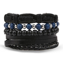 Load image into Gallery viewer, Vintage Black Bead Bracelets For Men Fashion Hollow Triangle Leather Bracelet & Bangles Multilayer Wide Wrap Jewelry For Men and Women