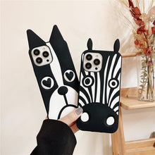 Load image into Gallery viewer, Cute 3D Little Ear Silicone Phone Case For Iphone 13 Pro Max X Xr Xs 11 12 Pro Max Cartoon Dog 3D Cartoon Puppy Black And White Color Cute Cover