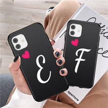 Load image into Gallery viewer, Women Elegant Black Initial Letter A-Z Love Heart Couples Phone Case For iPhone 13 12 Pro Max Mini Luxury Soft Silicone Cover Name Letter Case